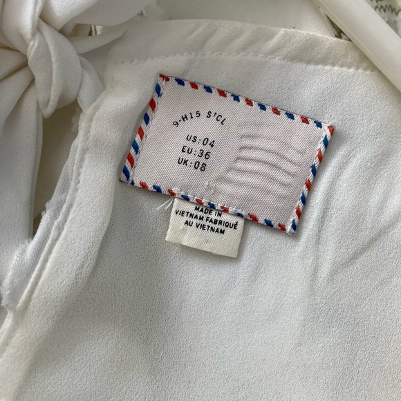 Anthropologie Sz4 chiffon white dot tie back blouse - Picture 6 of 7